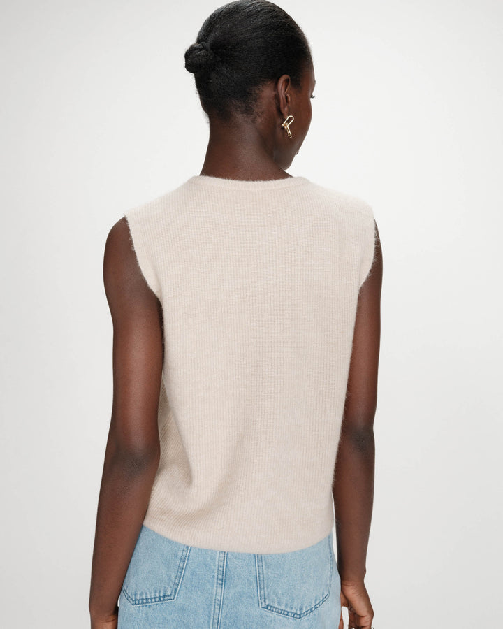Cardigan en maille texturée sans manches beige Vollando
