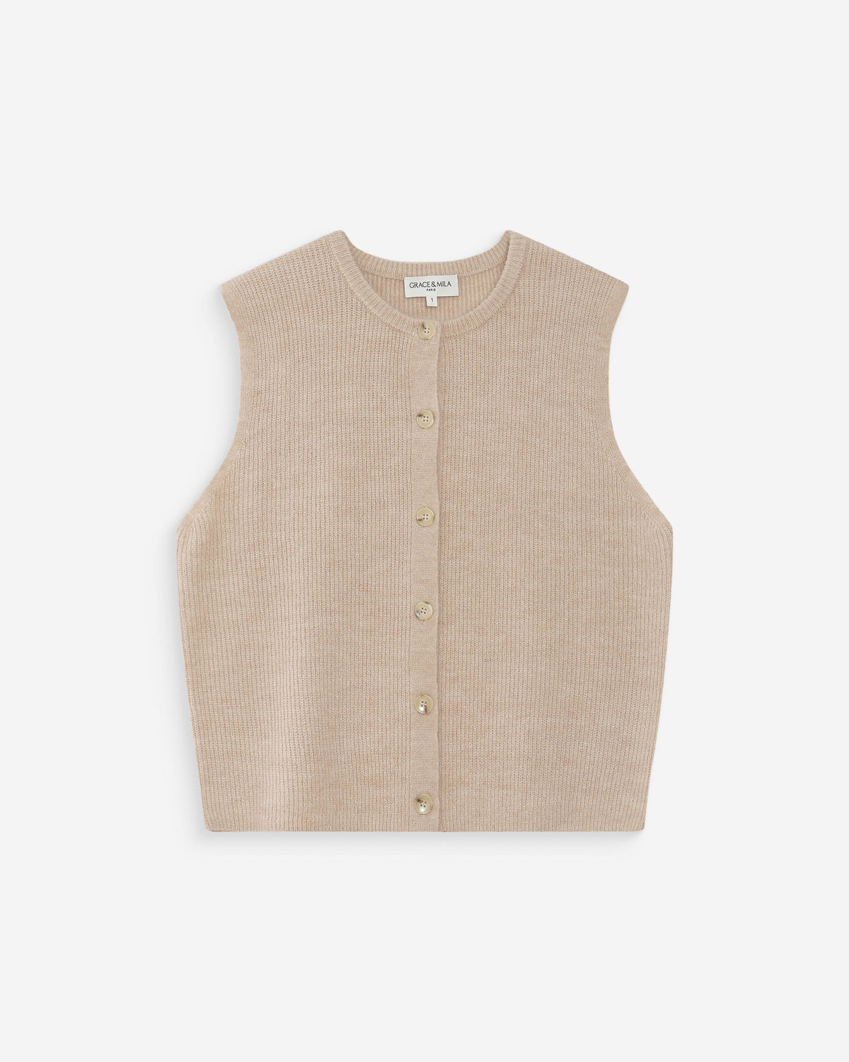 Cardigan en maille texturée sans manches beige Vollando