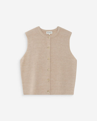Cardigan en maille texturée sans manches beige Vollando