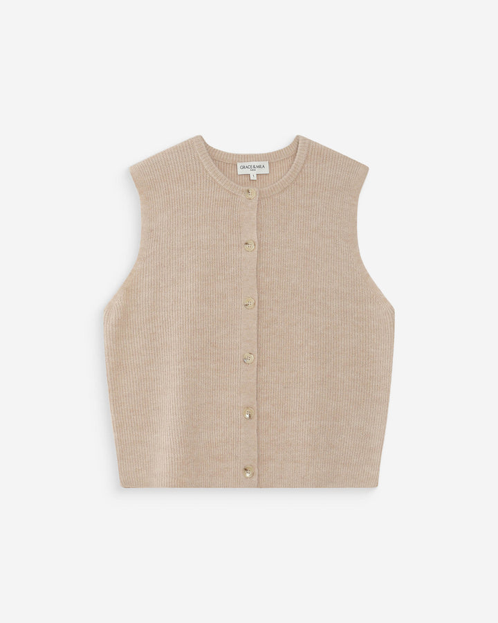 Cardigan en maille texturée sans manches beige Vollando