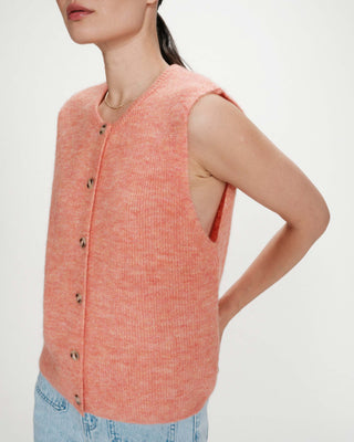 Cardigan en maille texturée sans manches corail Vollando