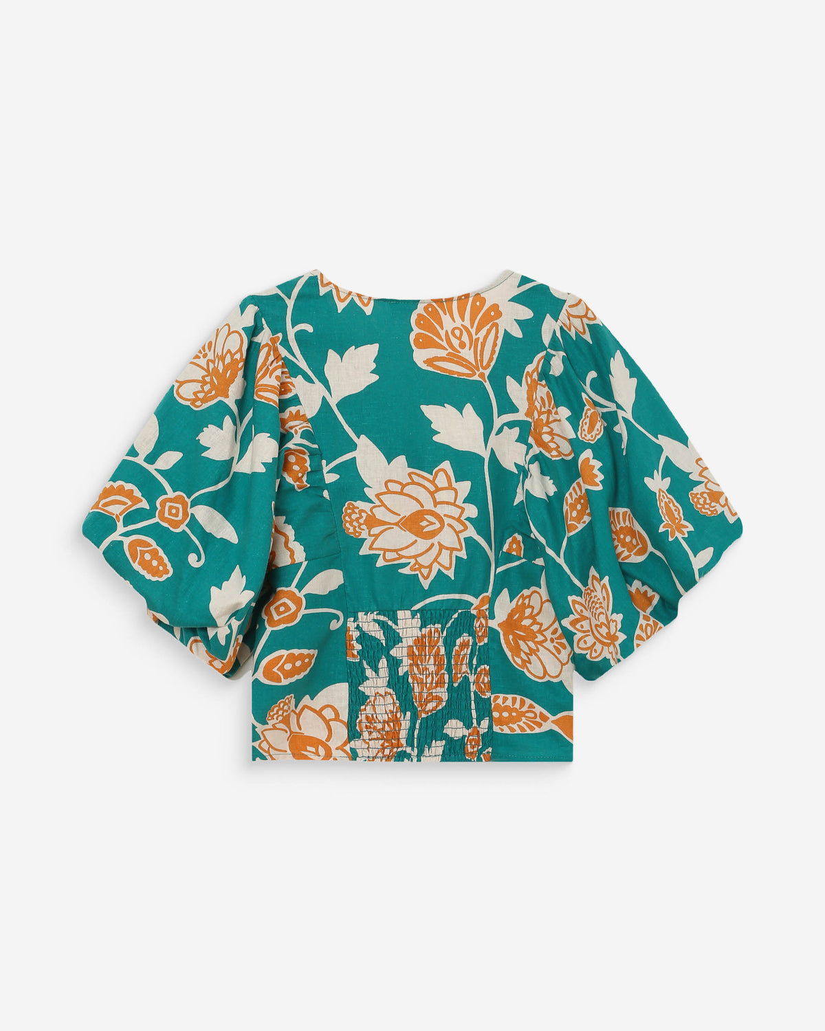 Floral linen V-neck top vert Vahe