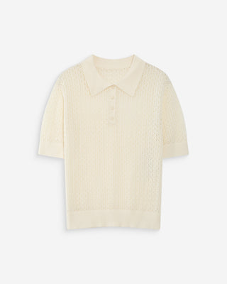 Polo en fine maille ajourée manches courtes ecru Vathi