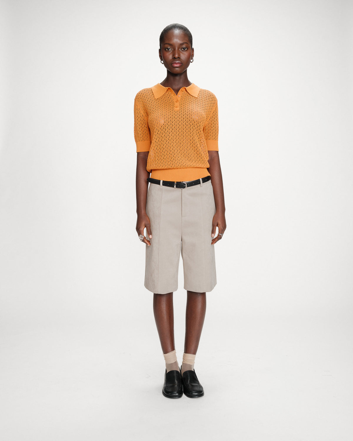 Fine openwork knit short-sleeve polo gold Vathi