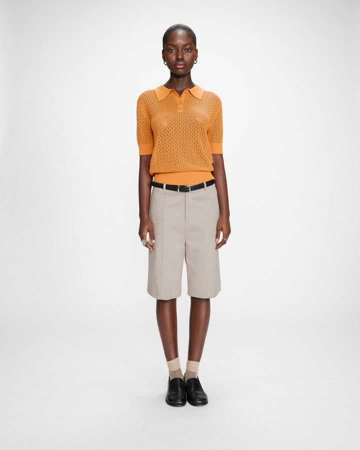 Fine openwork knit short-sleeve polo gold Vathi