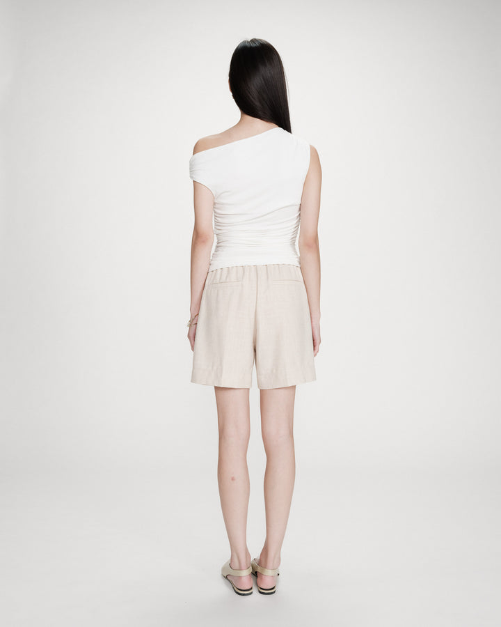 Fitted asymmetric draped top ivoire Vodia