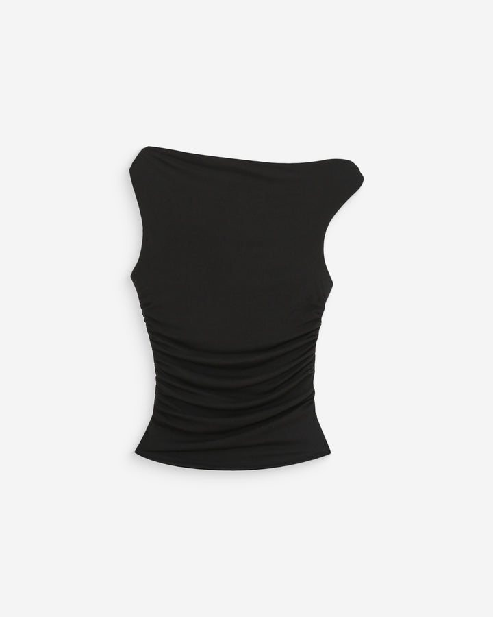 Top drapé asymétrique près du corps noir Vodia
