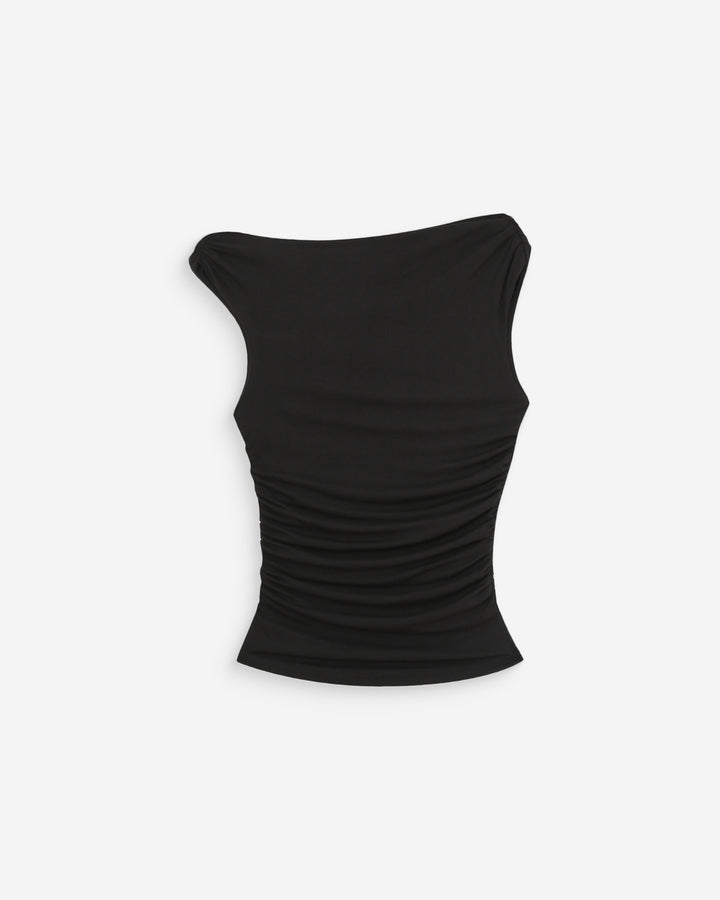 Top drapé asymétrique près du corps noir Vodia