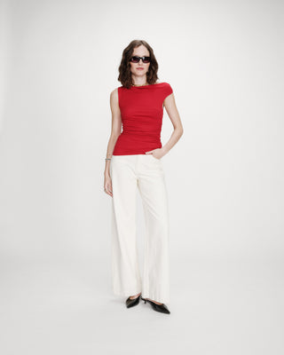 Fitted asymmetric draped top rouge Vodia