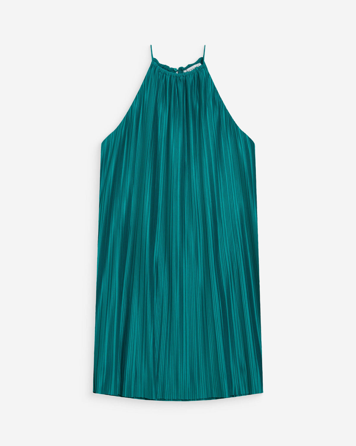 Robe courte plissée à encolure américaine emeraude Wilona