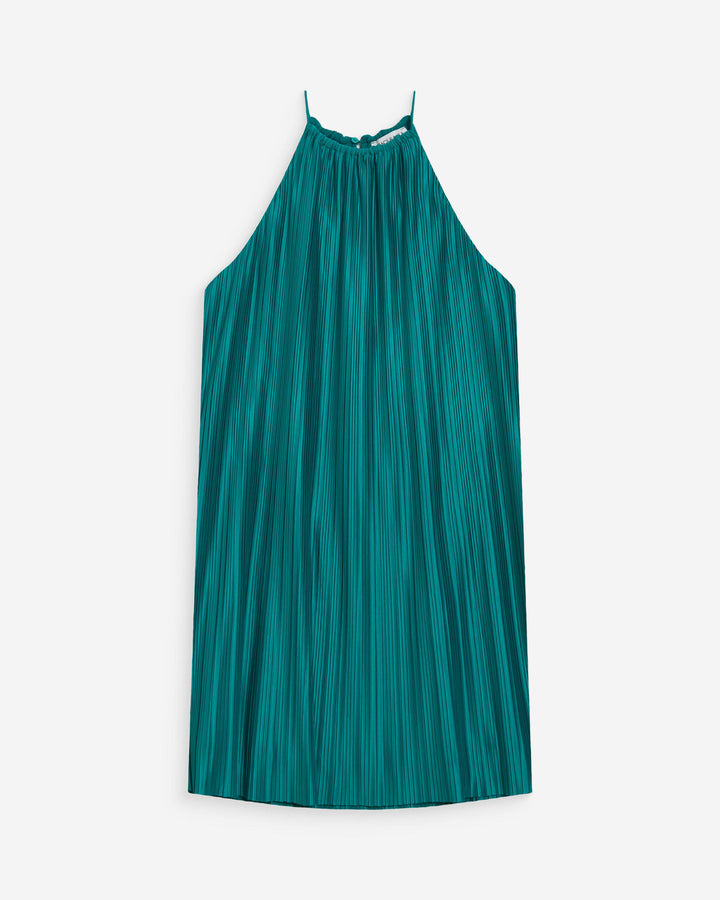 Robe courte plissée à encolure américaine emeraude Wilona