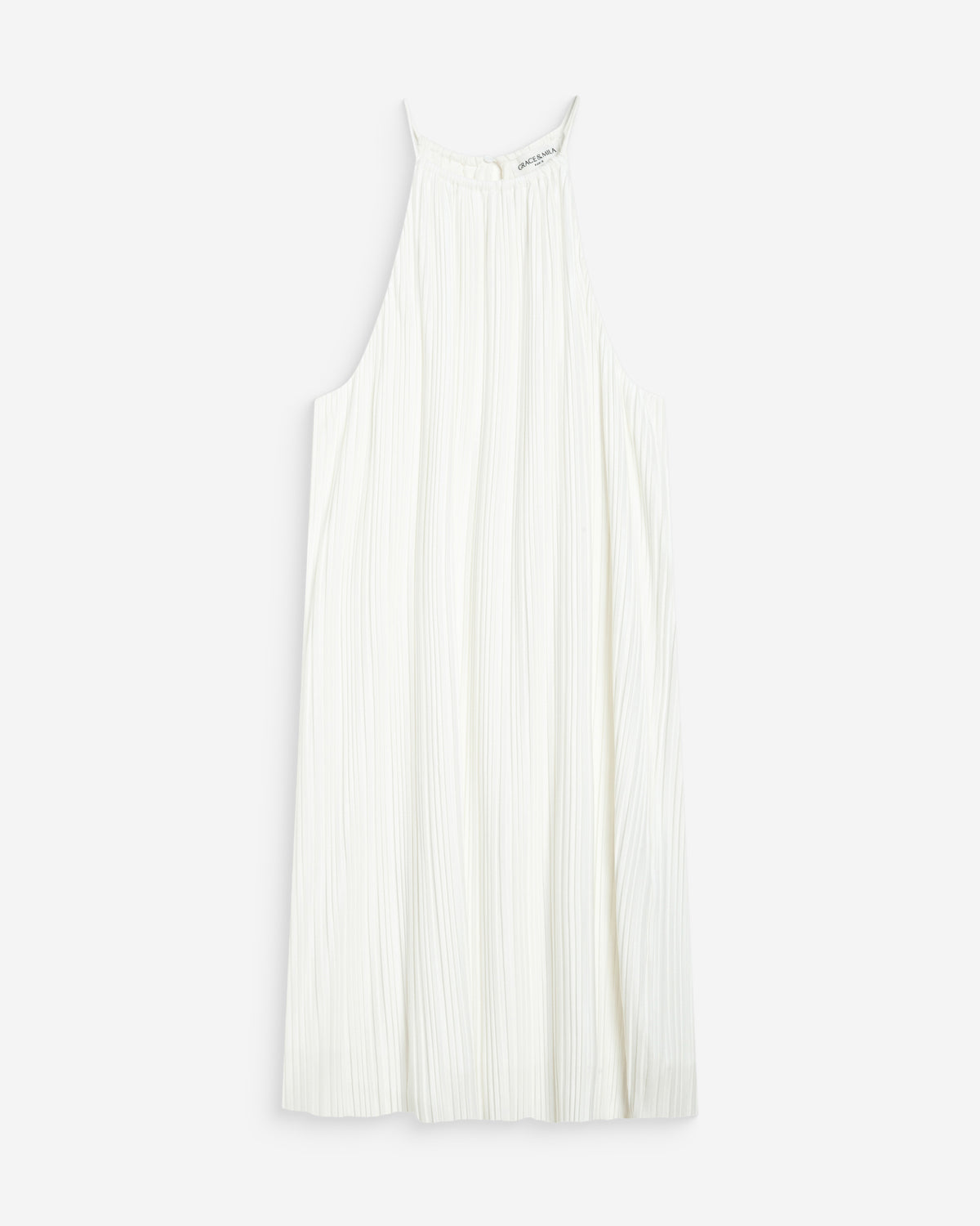 Pleated short halterneck dress ivoire Wilona