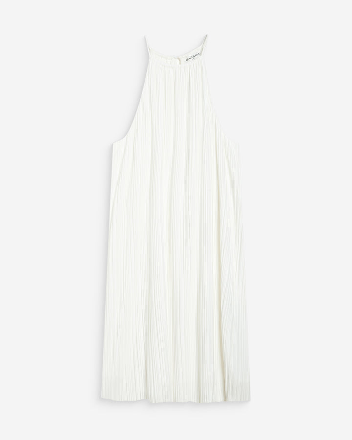 Pleated short halterneck dress ivoire Wilona
