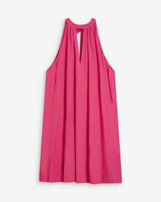 Robe courte évasée en lin dos à nouer fuchsia Whola