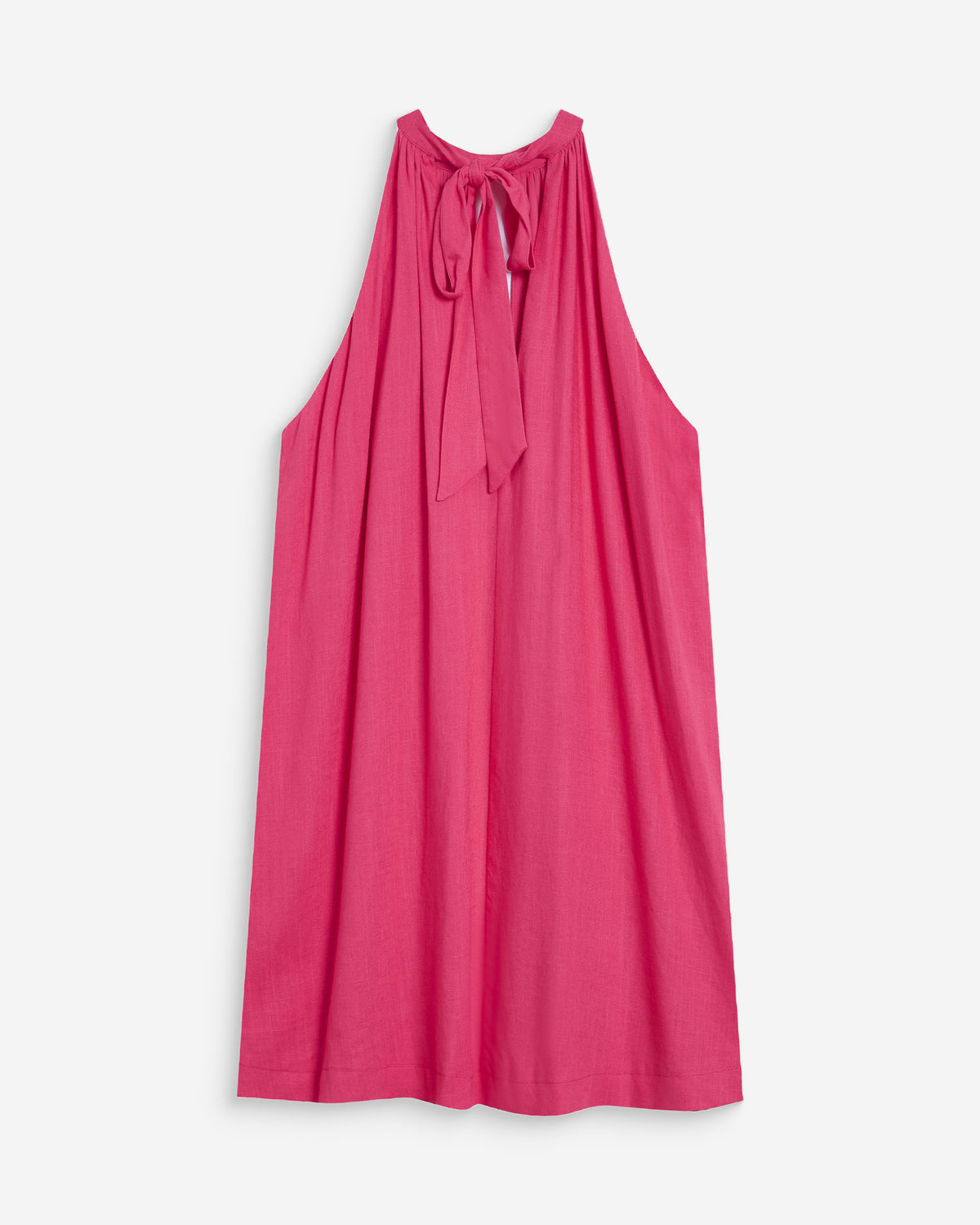 Robe courte évasée en lin dos à nouer fuchsia Whola