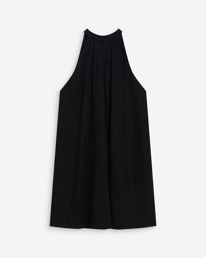 Robe courte évasée en lin dos à nouer noir Whola