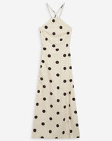 Robe longue ajustée à pois dos nu ecru Wyella