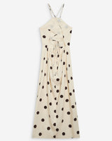 Robe longue ajustée à pois dos nu ecru Wyella