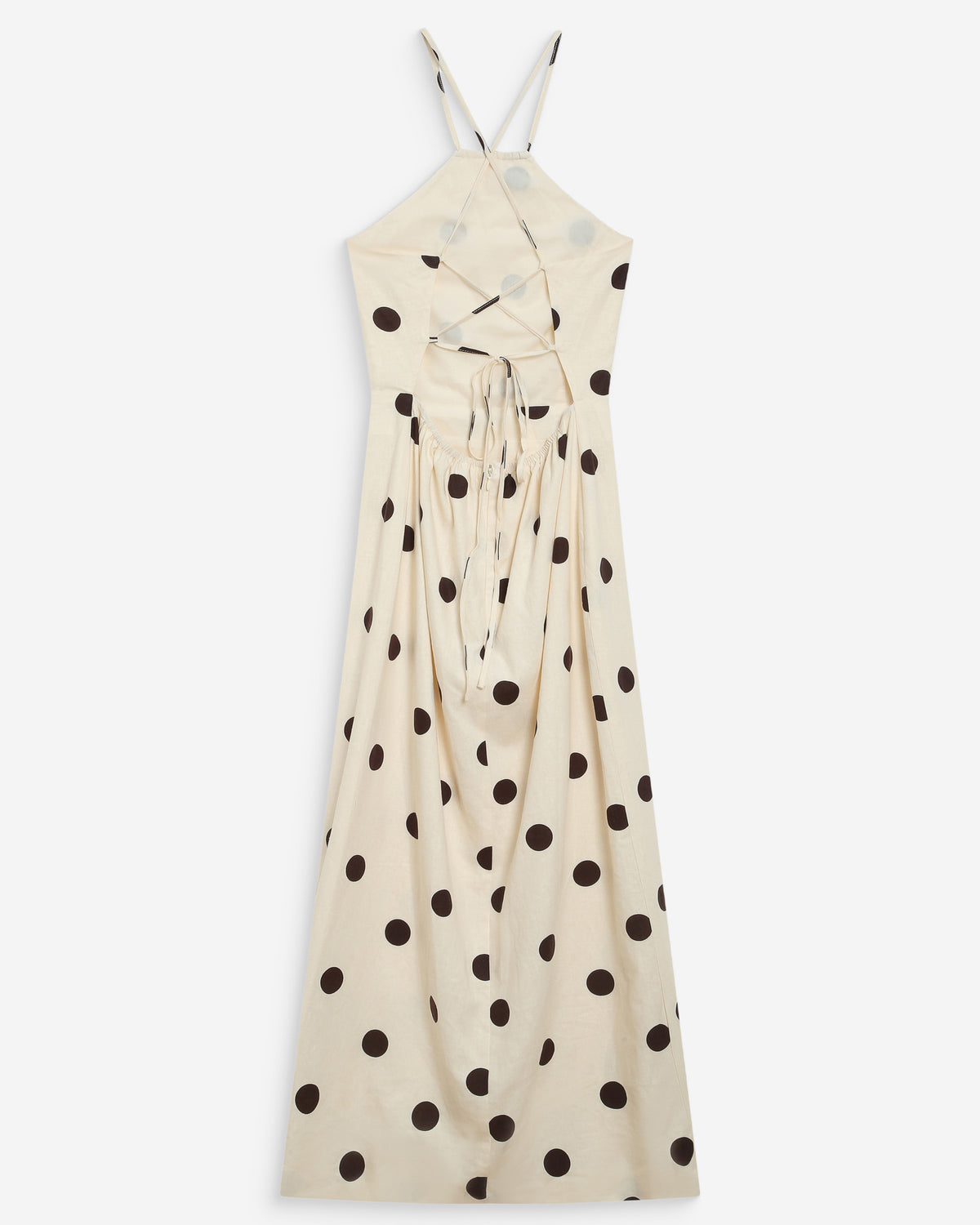 Robe longue ajustée à pois dos nu ecru Wyella