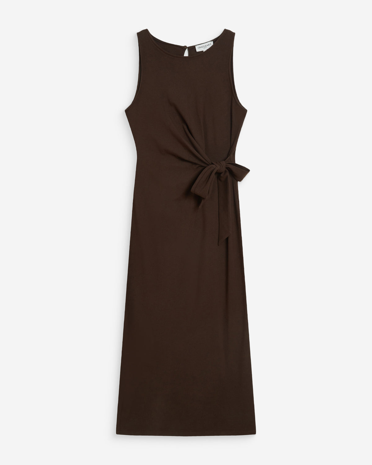 Robe longue drapée taille à nouer chocolat Wyla