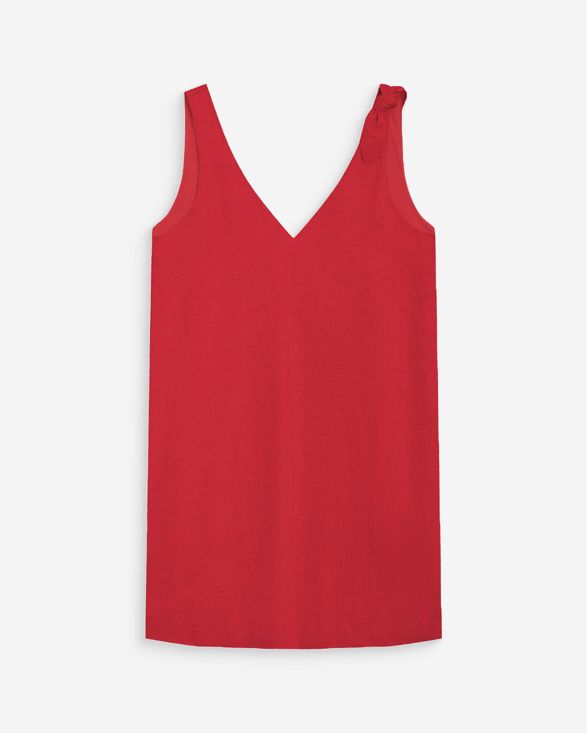 Robe courte évasée en lin col V rouge Wynette