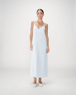 Long linen dress with V-neck and tied open back ciel Wendra