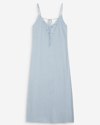 Long linen dress with V-neck and tied open back ciel Wendra