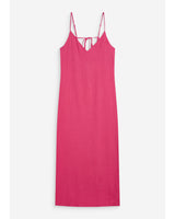 Robe longue en lin col V dos nu à nouer fuchsia Wendra
