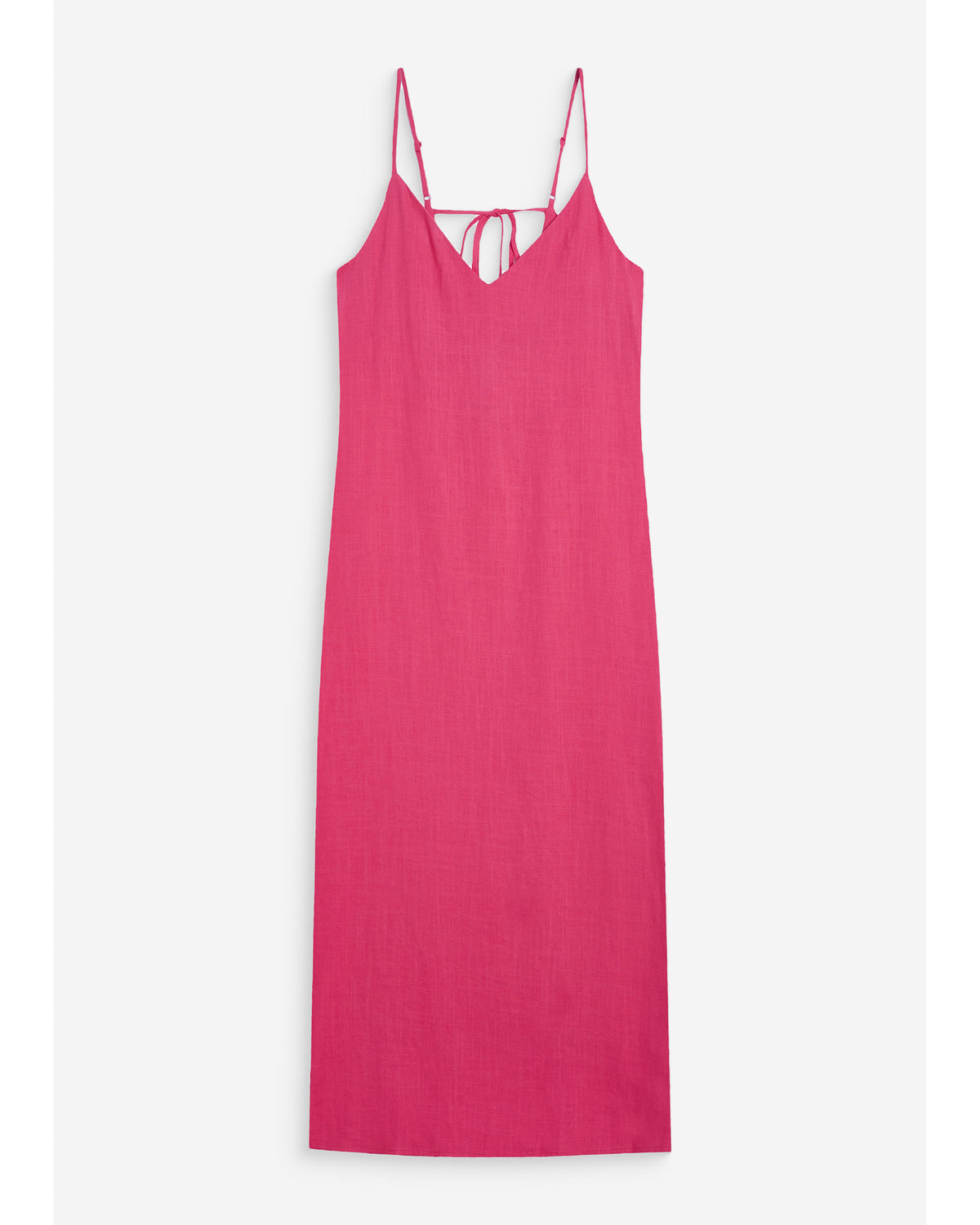 Robe longue en lin col V dos nu à nouer fuchsia Wendra