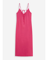 Robe longue en lin col V dos nu à nouer fuchsia Wendra