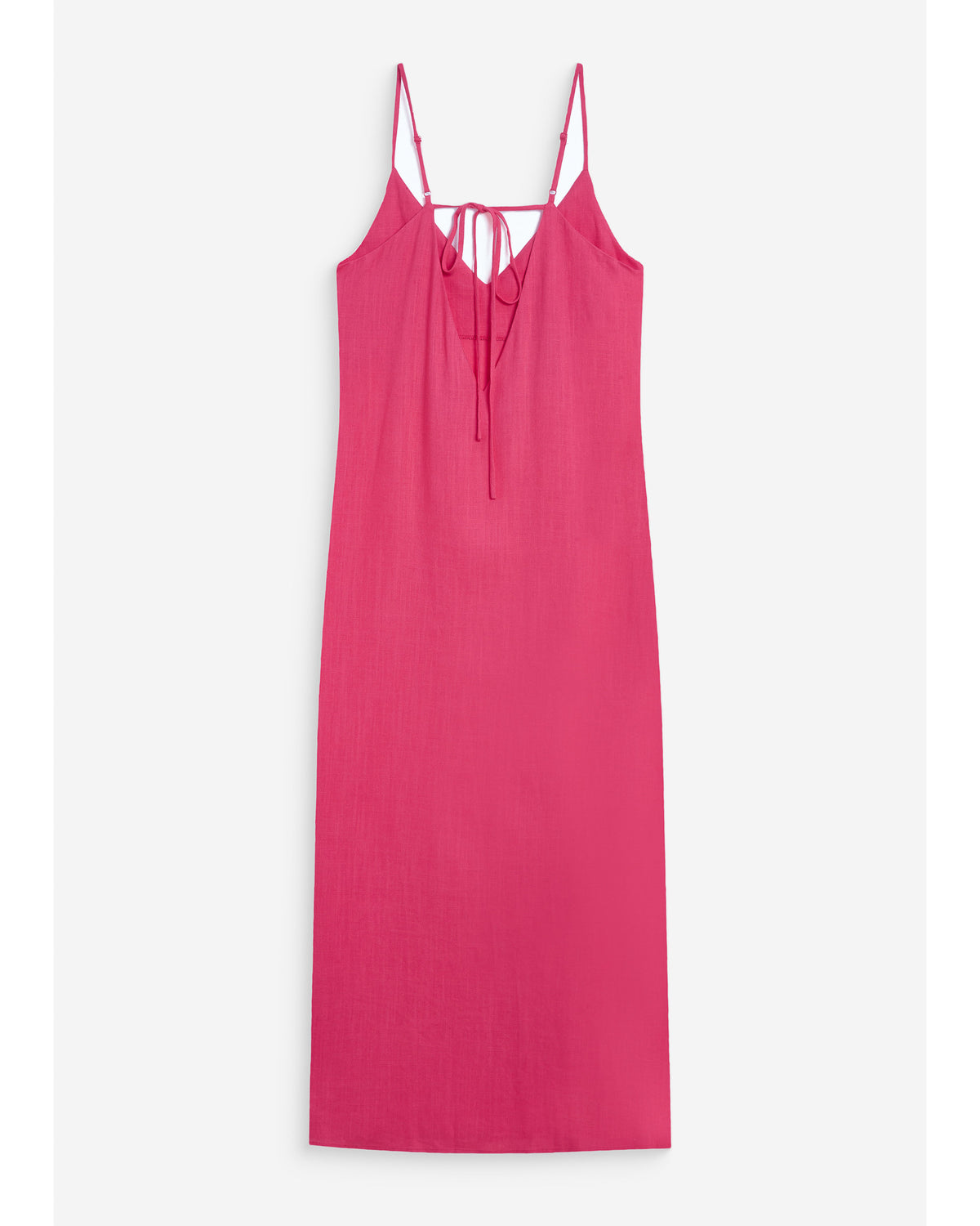 Robe longue en lin col V dos nu à nouer fuchsia Wendra