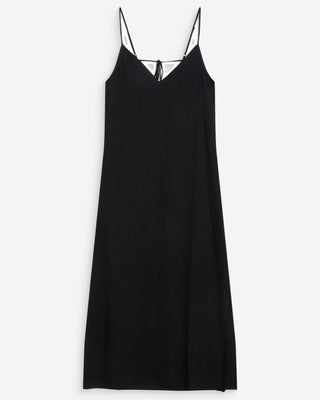 Robe longue en lin col V dos nu à nouer noir Wendra