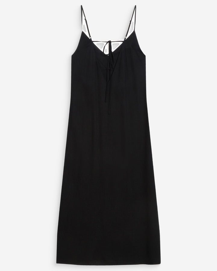 Robe longue en lin col V dos nu à nouer noir Wendra