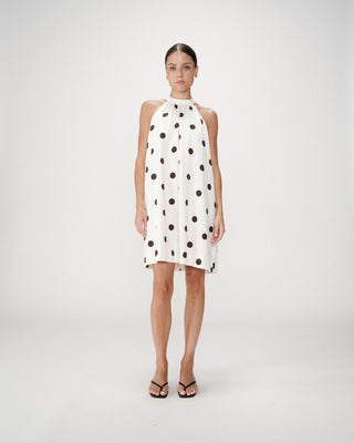 Robe courte à pois évasée sans manches ecru Warna
