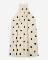 Robe courte à pois évasée sans manches ecru Warna