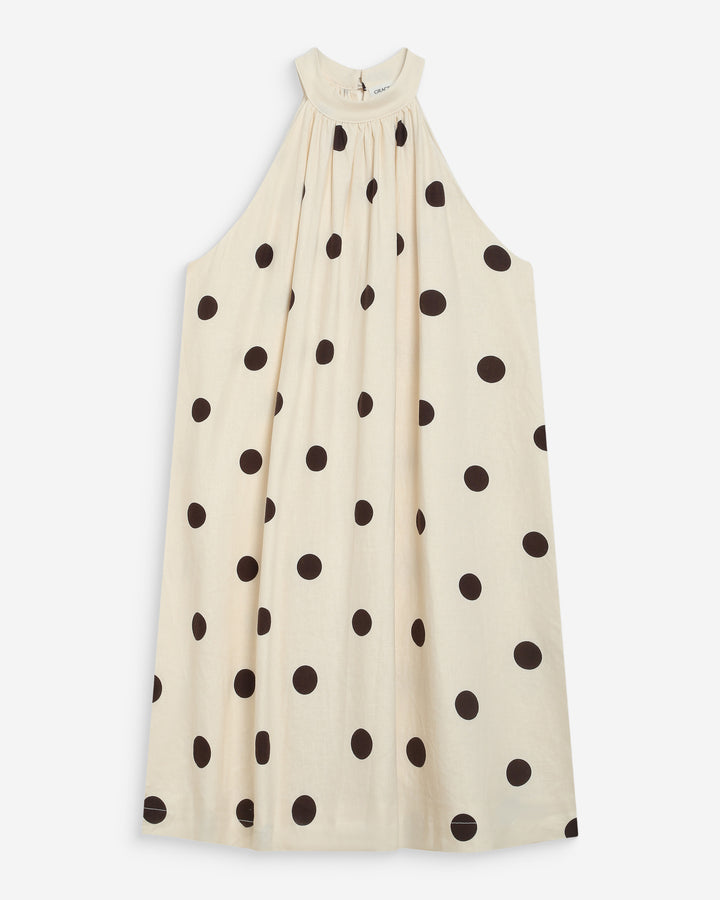 Robe courte à pois évasée sans manches ecru Warna