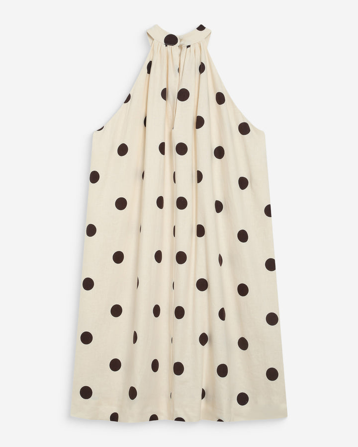 Robe courte à pois évasée sans manches ecru Warna