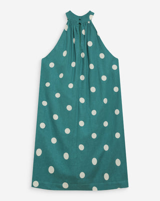 Robe courte à pois évasée sans manches emeraude Warna