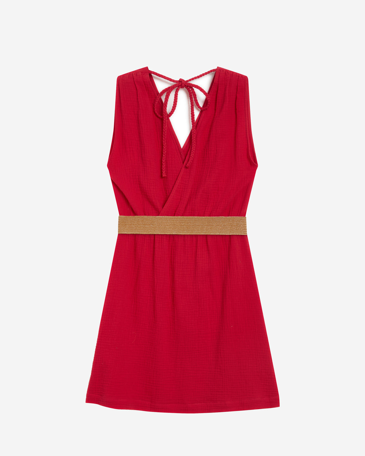 Robe courte en gaze de coton ceinturée fuchsia Wrenna