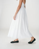 Flared long V-neck eyelet dress white Wimala