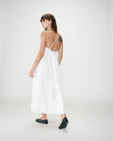 Flared long V-neck eyelet dress white Wimala