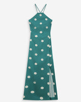 Fitted polka dot long dress with open back emeraude Wyella