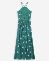 Fitted polka dot long dress with open back emeraude Wyella