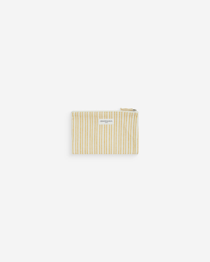 Pochette zippée en coton rayée jaune Wilene