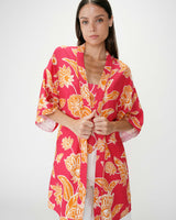 Kimono imprimé floral manches courtes fuchsia Wahana