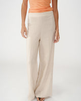 Pantalon droit taille haute jambes larges en lin sable Wesley