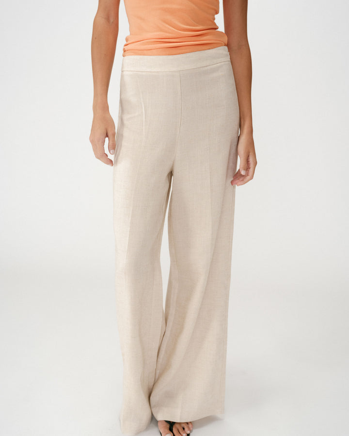 Pantalon droit taille haute jambes larges en lin sable Wesley
