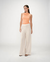 Pantalon droit taille haute jambes larges en lin sable Wesley