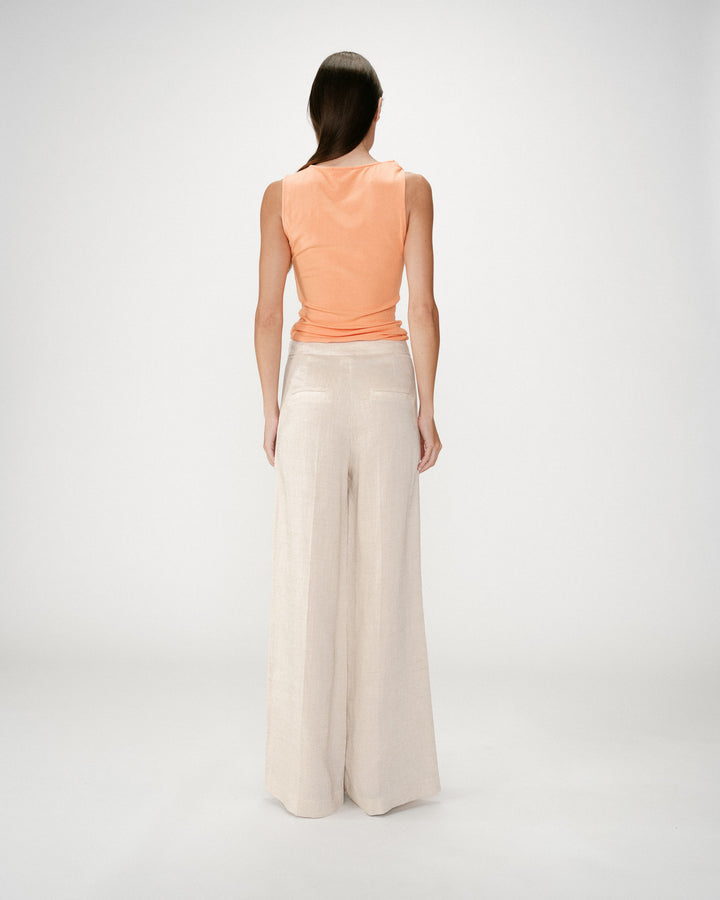 Pantalon droit taille haute jambes larges en lin sable Wesley
