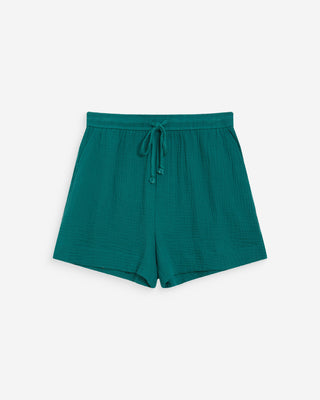 Short large taille haute en gaze de coton emeraude Wasabi